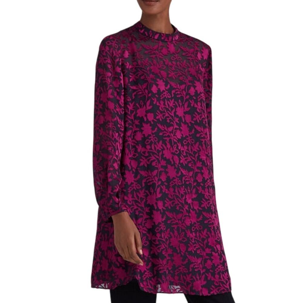 Club Monaco 6 Sheer Burnout Swingy Mini Dress Tunic Floral Satin Pink *flaw